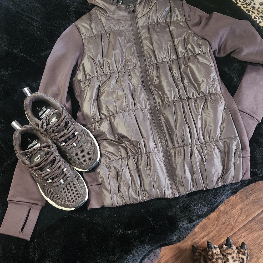 Avia Women's Quilted Utility Jacket And Sneaker Set in Brown